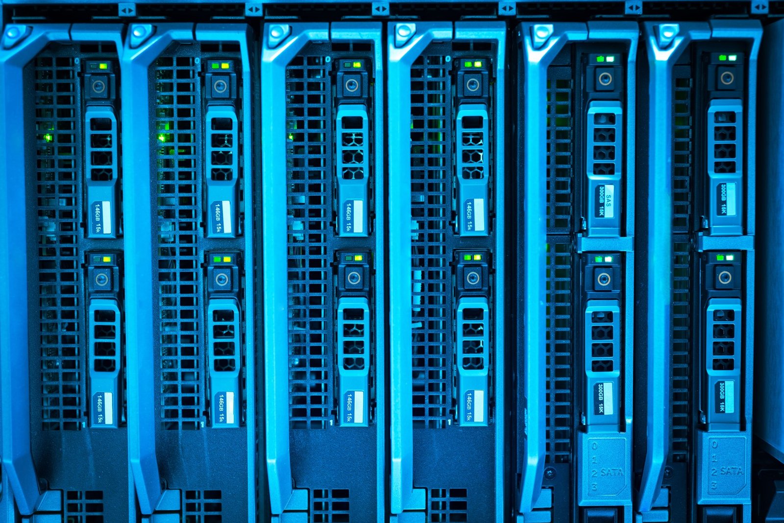 Illuminated server racks in a data center — 10-inch mini rack home lab feature image