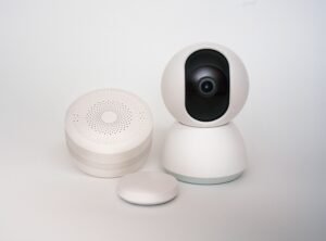 Modern smart home mmWave presence sensor mounted on a wall for home automation