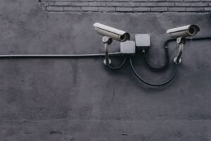 PoE security cameras mounted on a home lab network for a Frigate NVR setup