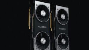 Budget GPU for local LLM — close-up of NVIDIA RTX graphics cards with dual-fan coolers